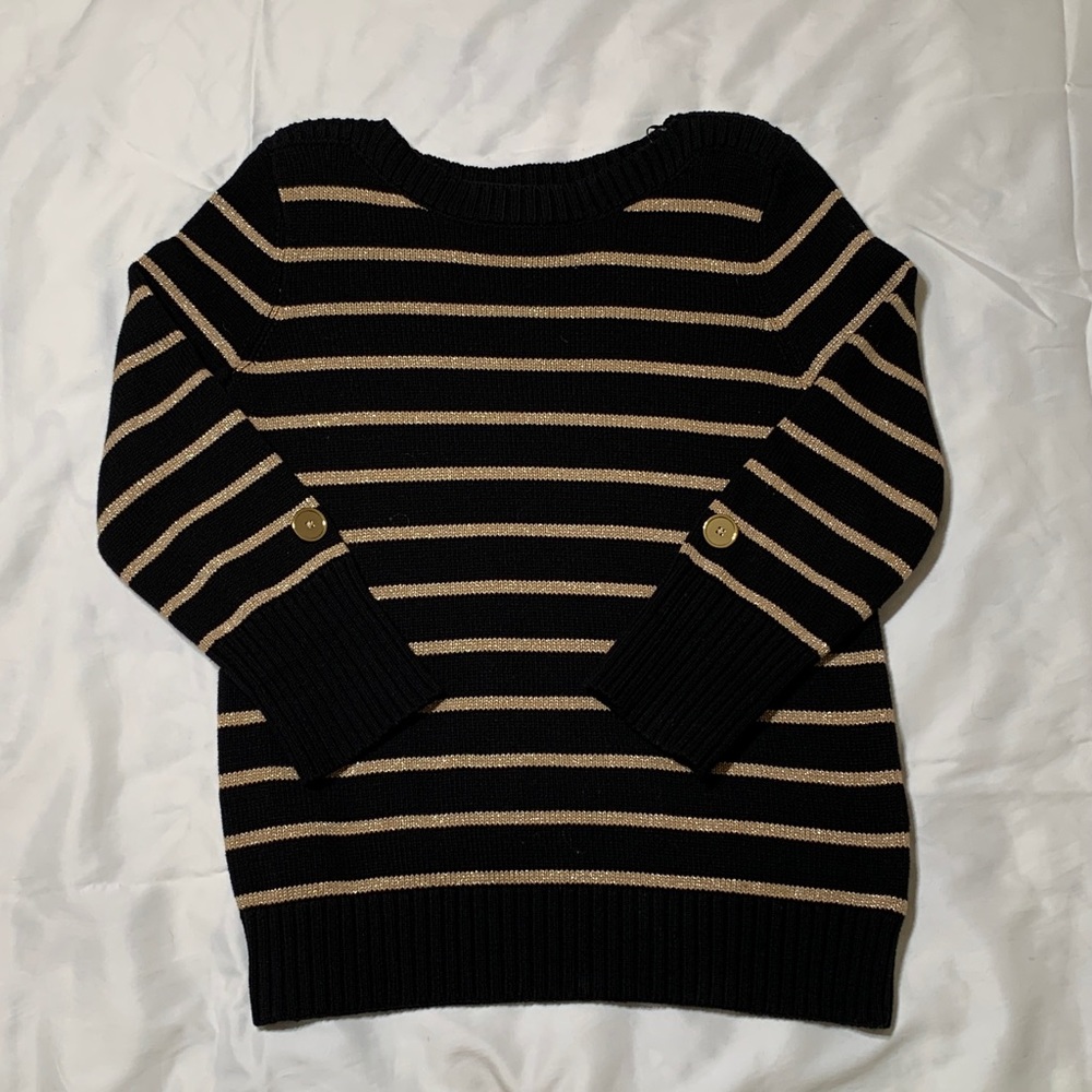 Boat Neck Black Sweater with Gold stripes, size L